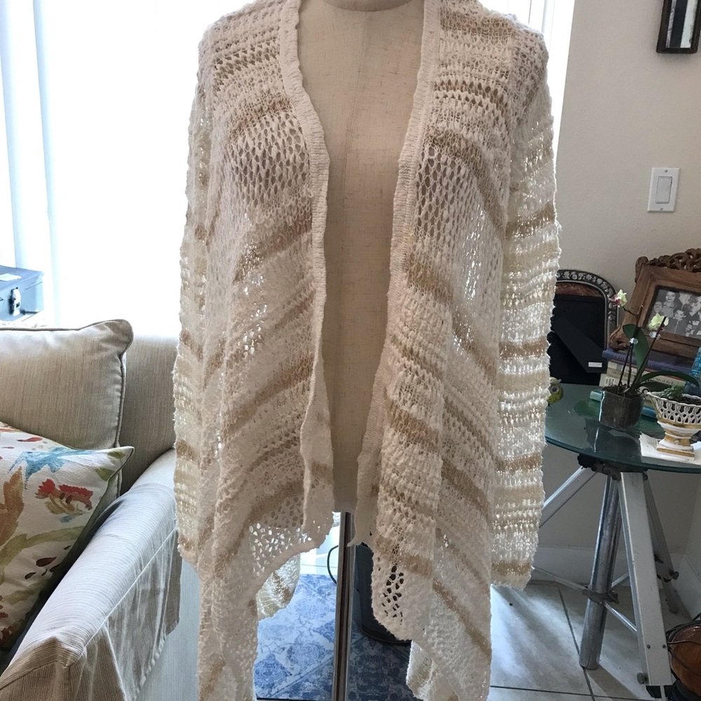 Lucky brand size small white and beige wrap cardigan